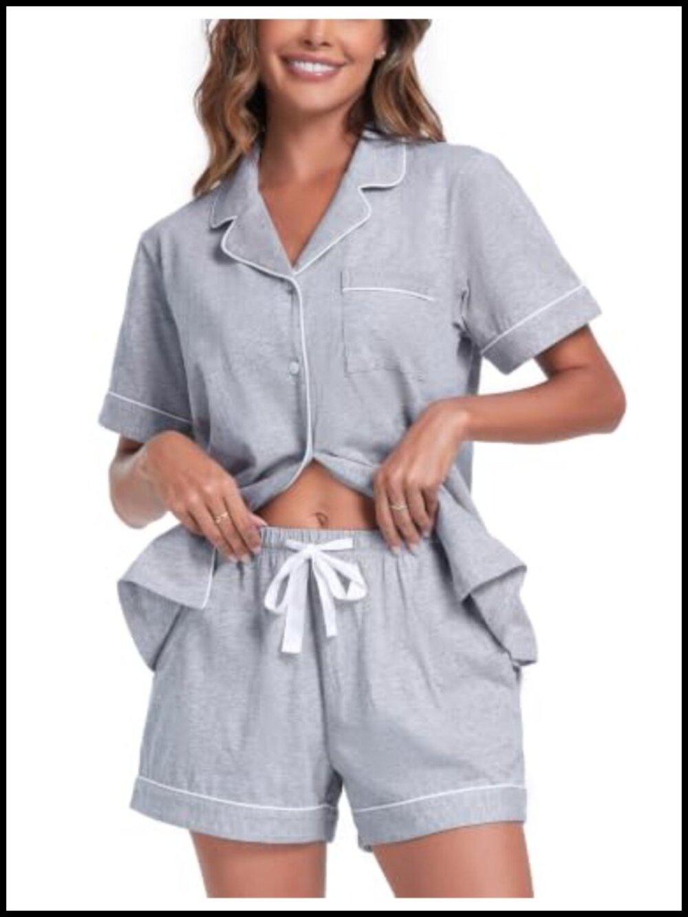 Women's 100% Cotton Pajama Set Short Sleeve Button Down V-Neck